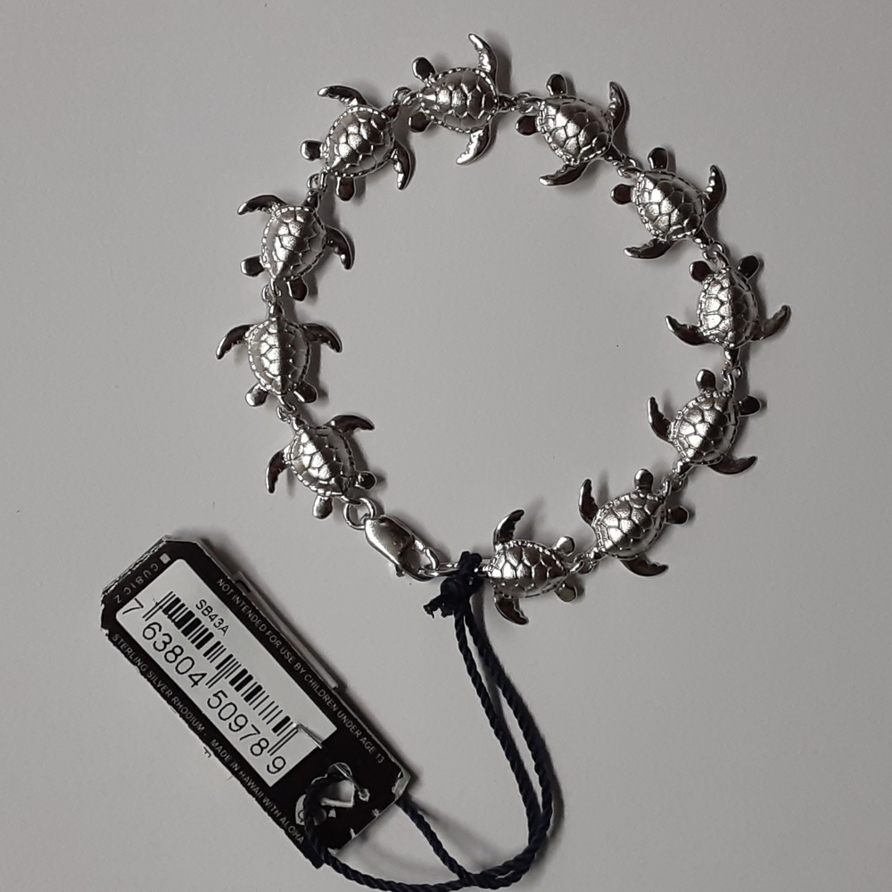 New Sterling Silver 7" Turtle Bracelet